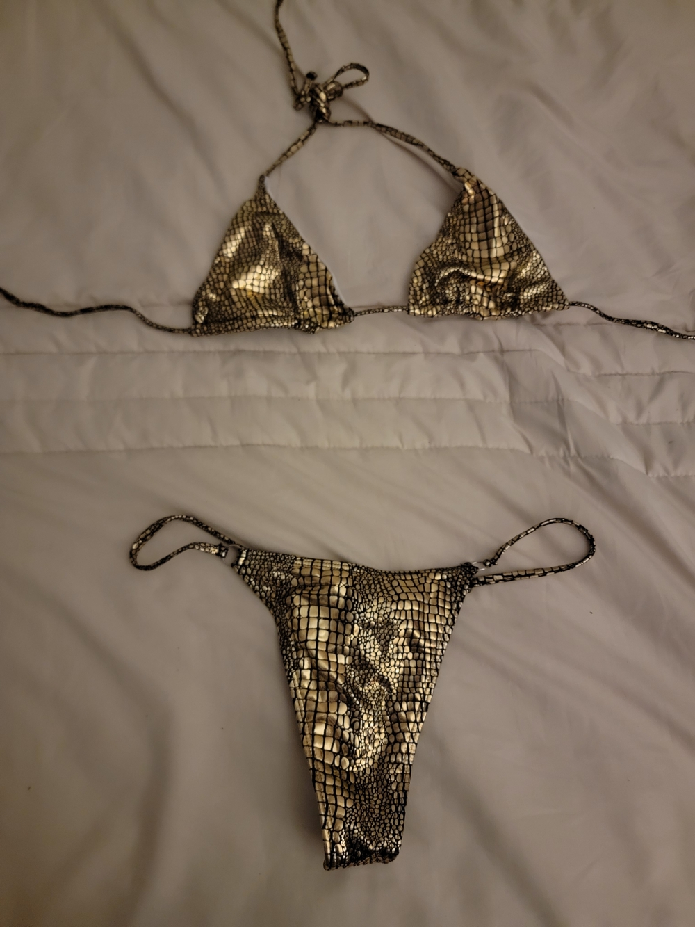 SHEIN Metallic Gold Snakeskin Triangle Bikini Set